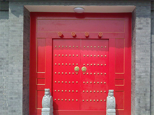 东港中国传统四合院系列朱红色中式木制大门木作